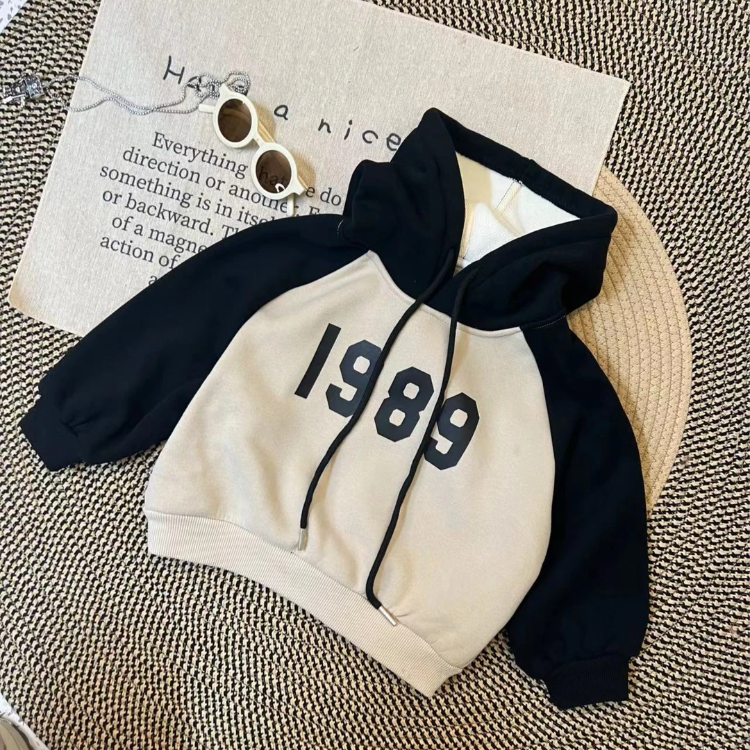 1989儿童连帽卫衣中小童加绒加厚秋冬款宝宝洋气童装男童保暖上衣