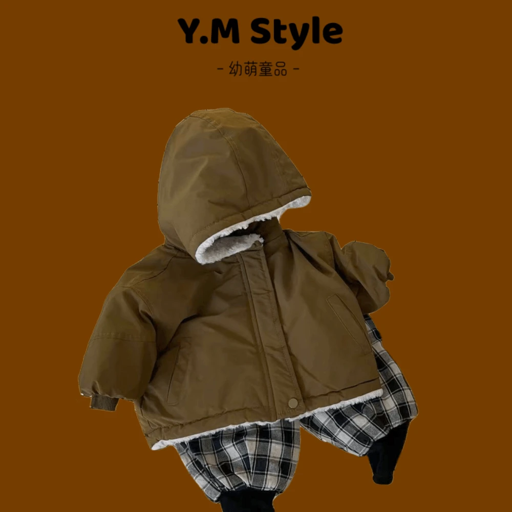 【YM9365】儿童韩版小童连帽羊羔毛外套秋冬季加厚保暖风衣外套