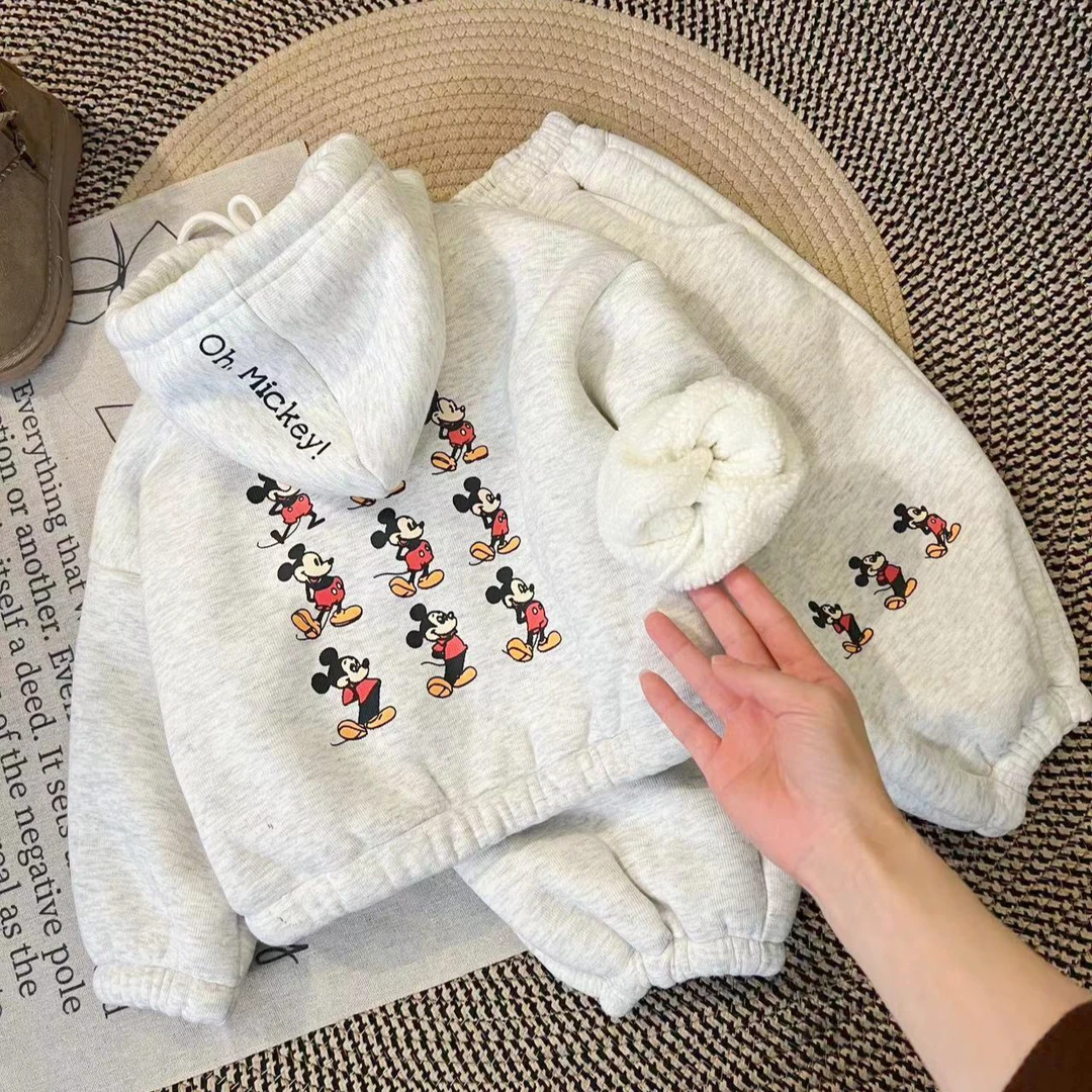 【断码套装清货】小米奇加厚版升级儿童冬季加绒宝宝保暖连帽两件套