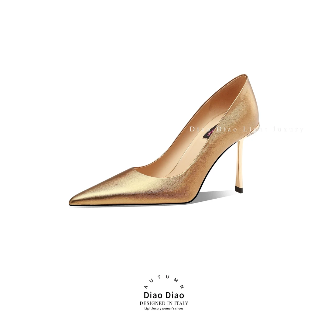 diaodiao2024年轻奢高跟鞋时尚百搭四季款设计师单鞋细跟气质尖头