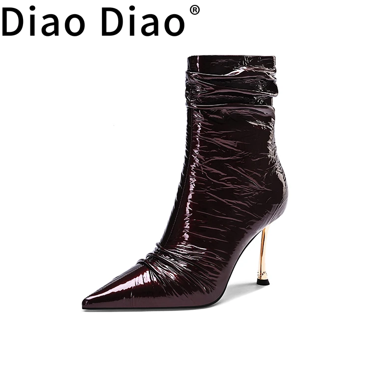 【午夜玫瑰】diaodiao时尚百搭细跟雅丹真皮尖头靴子性感秋冬高跟鞋