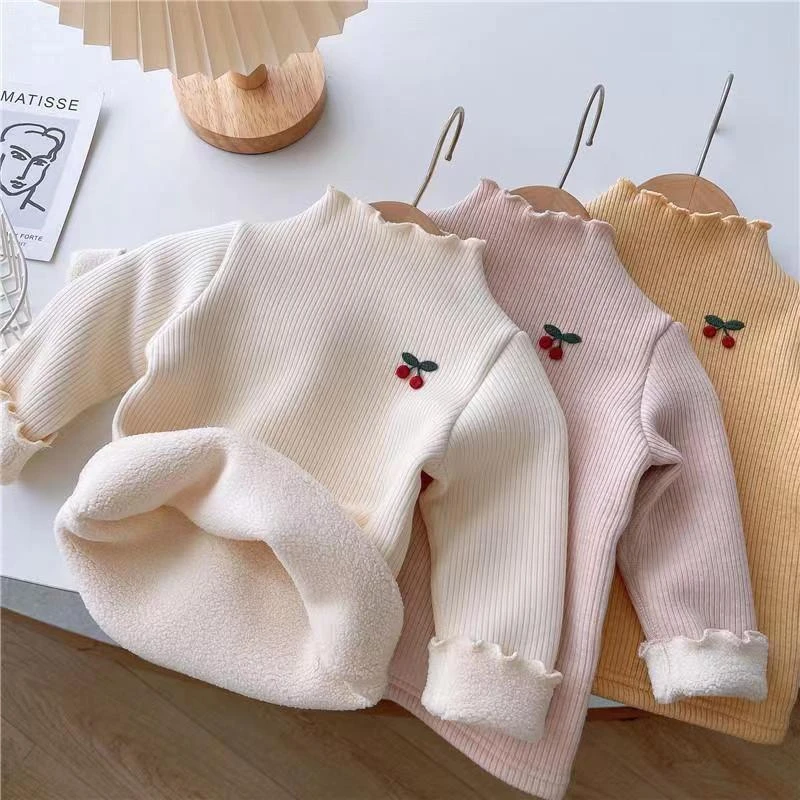 女童加绒打底衫2024加厚冬季新款中小童洋气半高领女宝宝保暖上衣