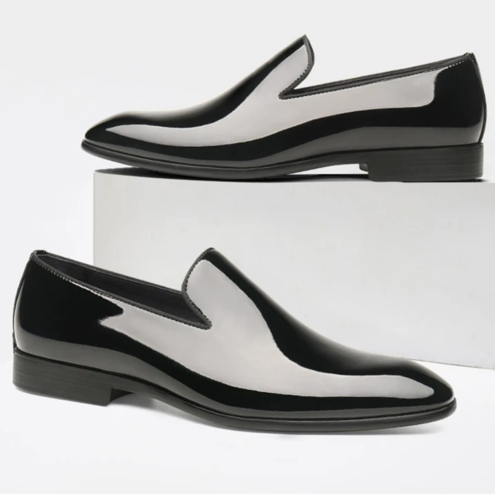 新款男士漆皮英伦风商务皮鞋男圆头真皮亮面正装韩版男鞋子婚鞋男