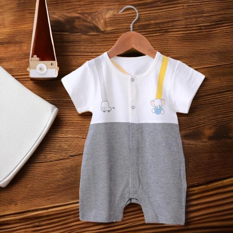 运动小象夏天半袖连身衣新生儿连体衣宝宝婴儿爬服薄款