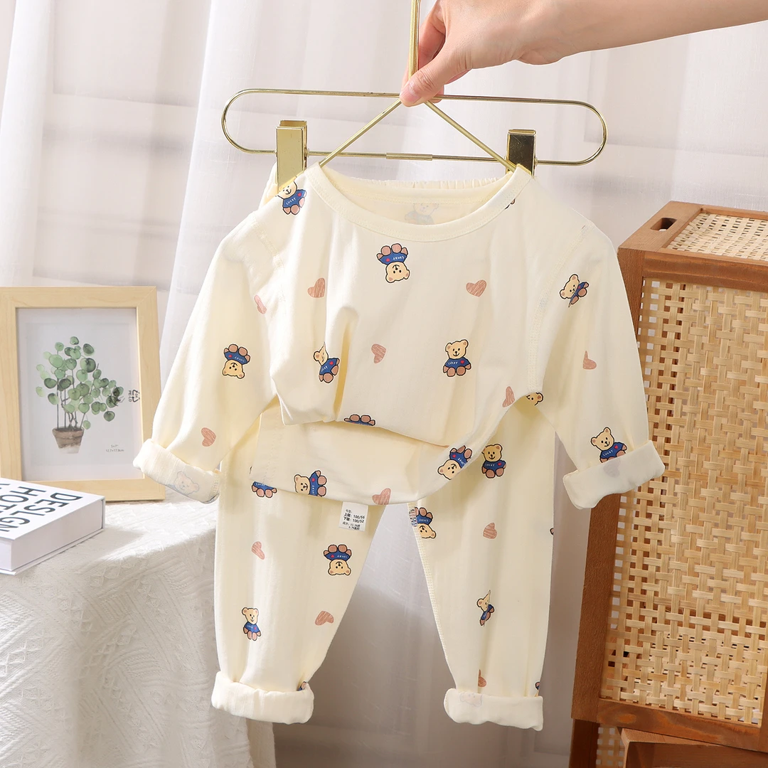儿童小清新莱卡棉秋衣秋裤套装宝宝卡通无骨睡衣1-15岁保暖家居服