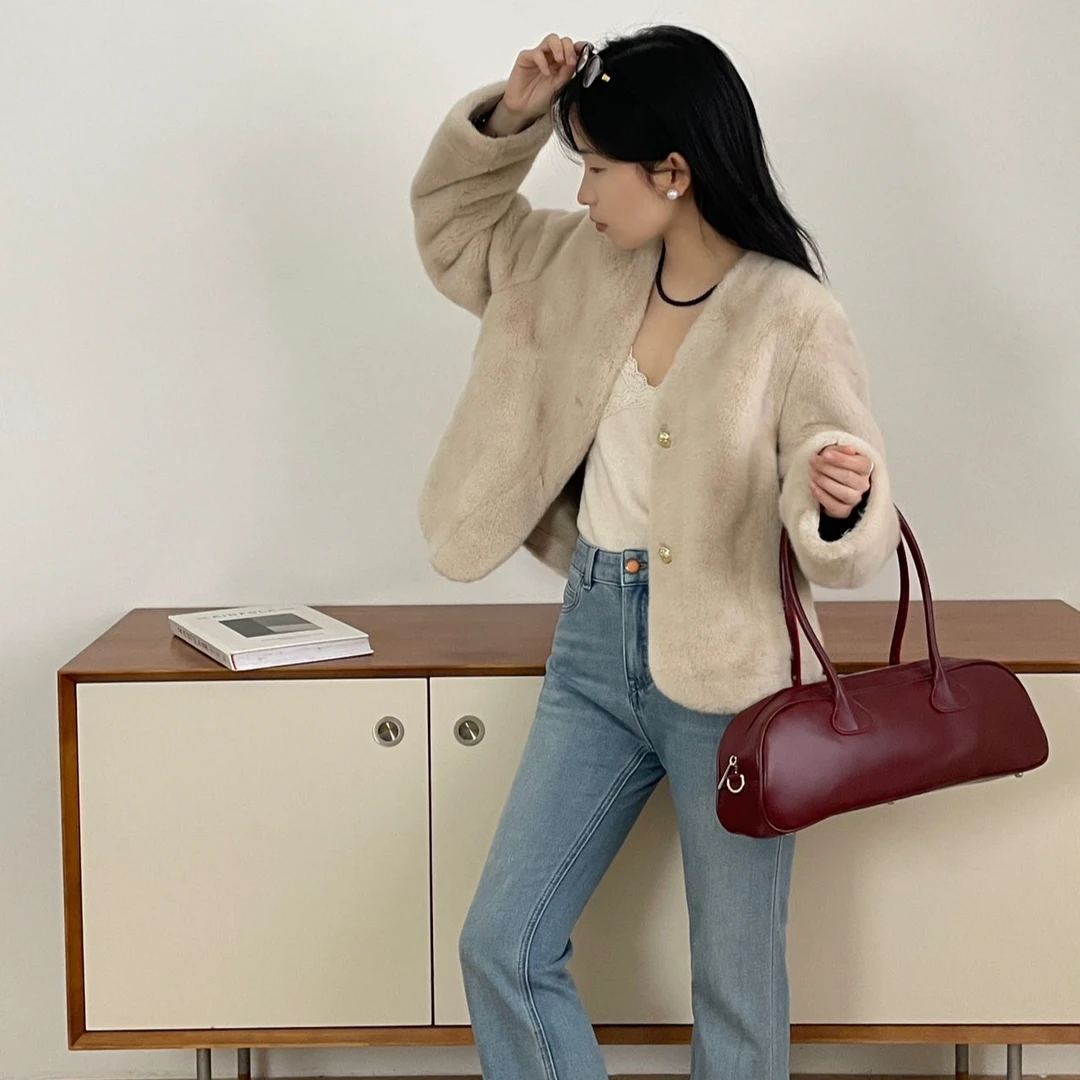 【不晚】01气质时尚百搭宽松洋气短款香风秋冬外套圆领针织潮牌高档