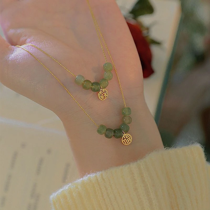 金色福字珠珠项链女简约ins小众设计感锁骨链气质时尚轻奢