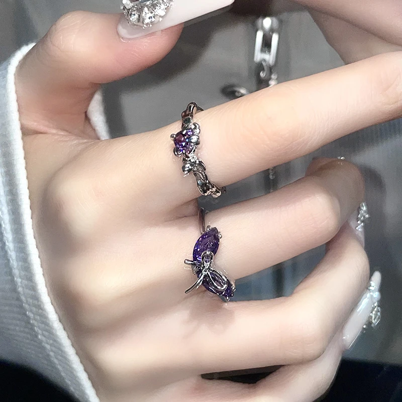 气质蝴蝶结锆石爱心开口个性显白叠戴指环