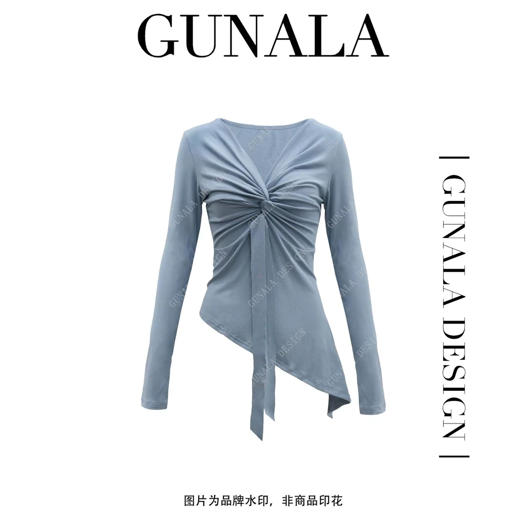 天空之城大码褶皱不规则设计款长袖-E246