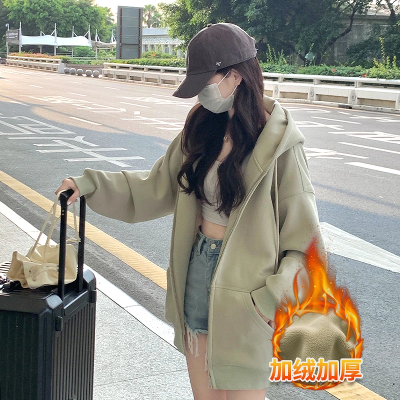 拉链连帽秋冬加绒加厚卫衣外套女春秋款2024新款爆款秋季即墨开衫