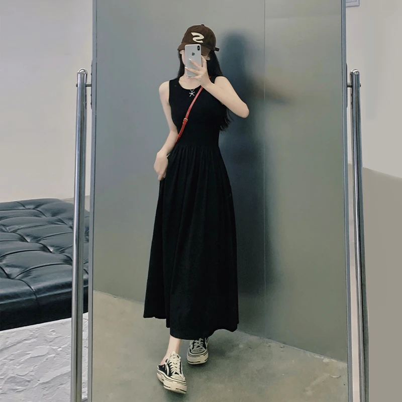 黑色修身无袖法式赫本风连衣裙高级感长裙女夏季爆款2025新款裙子