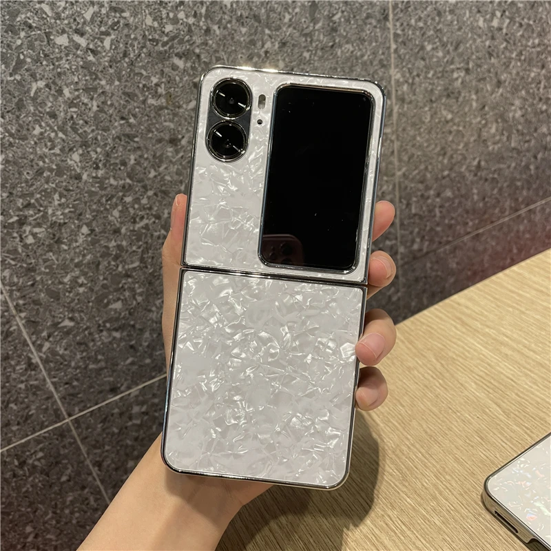 创勒oppofindn2flip手机壳折叠屏外屏带膜保护壳电镀贝壳纹指环