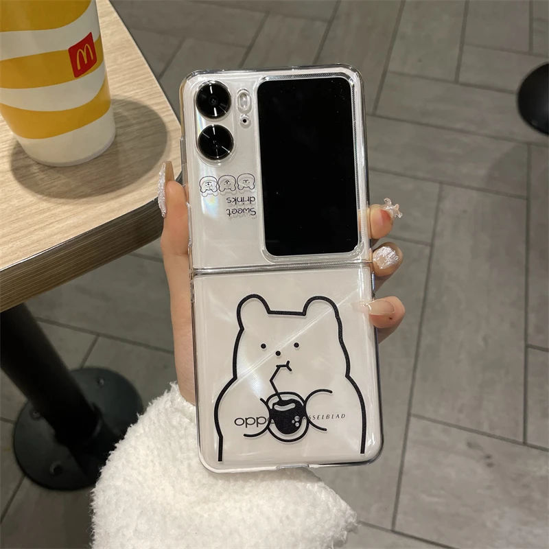 oppofindn2flip手机壳折叠卡通熊透明OPPOFindN2Flip保护壳手链款