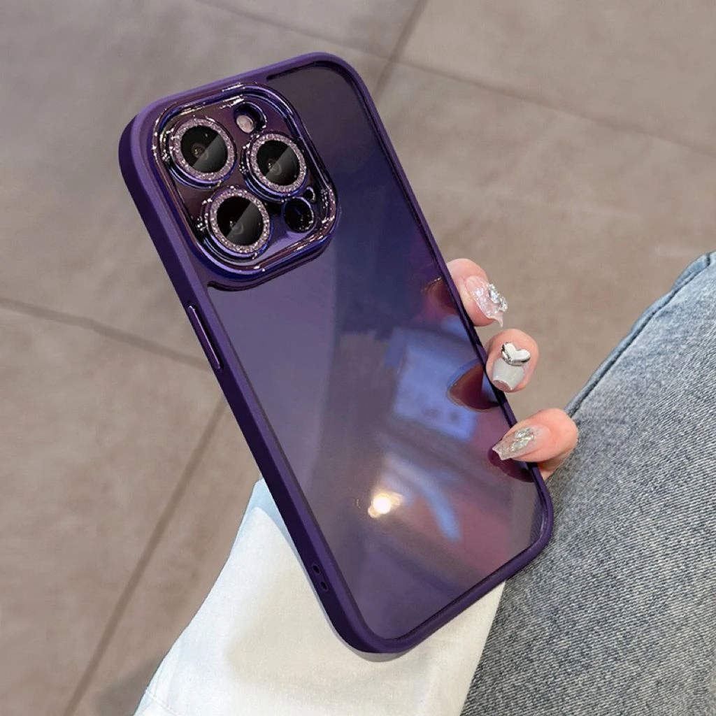 适用苹果17/16自带镜头膜手机壳新款iPhone15女闪粉全包防摔硅胶
