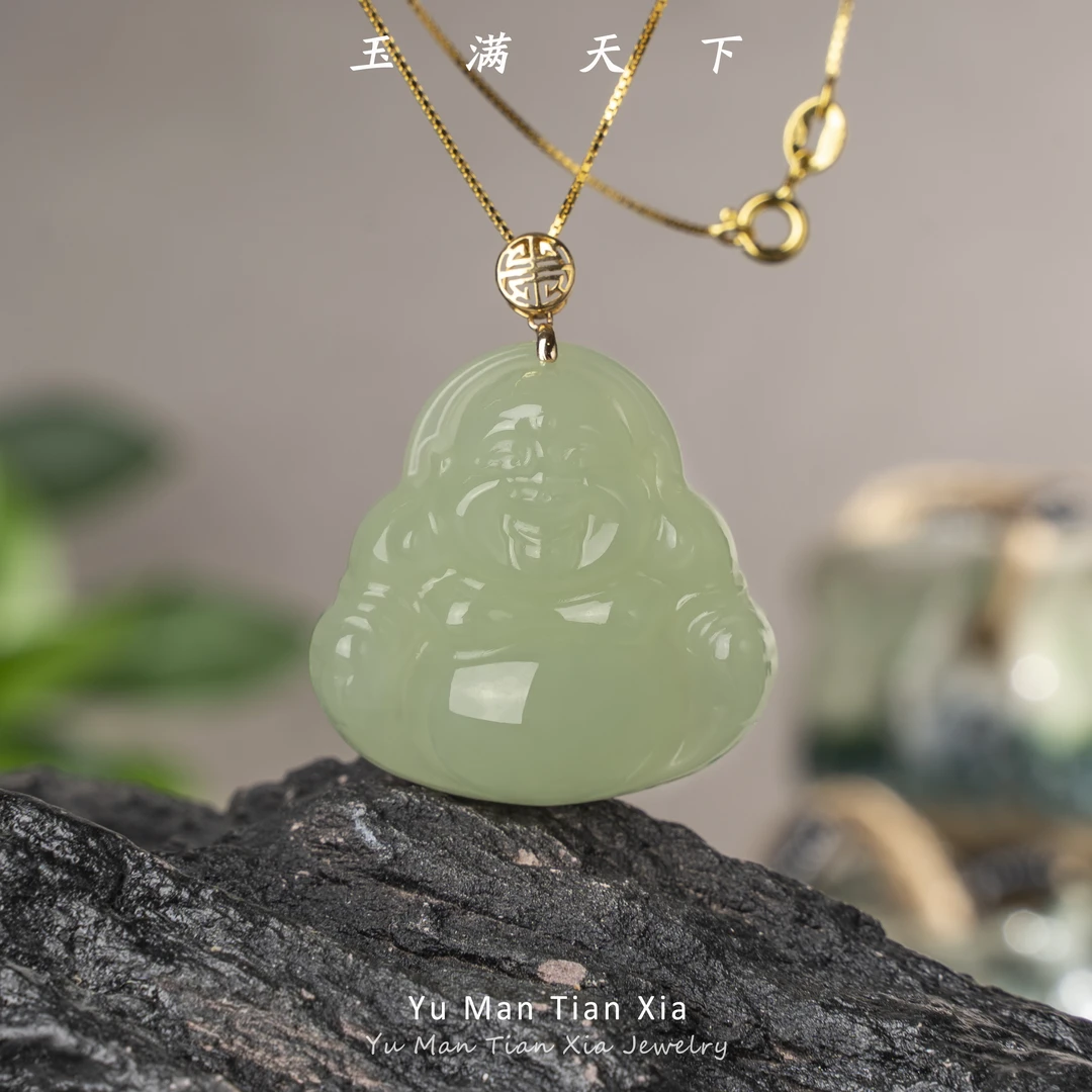 玉满天下如意佛公吊坠(和田玉材质)大肚弥勒佛颜色多样性发1