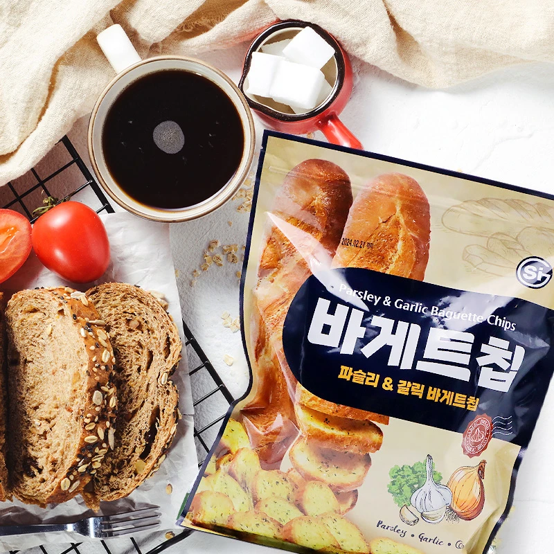 SI韩国进口SI大蒜奶油面包干400g休闲零食酥脆饼干法式烤面包脆片