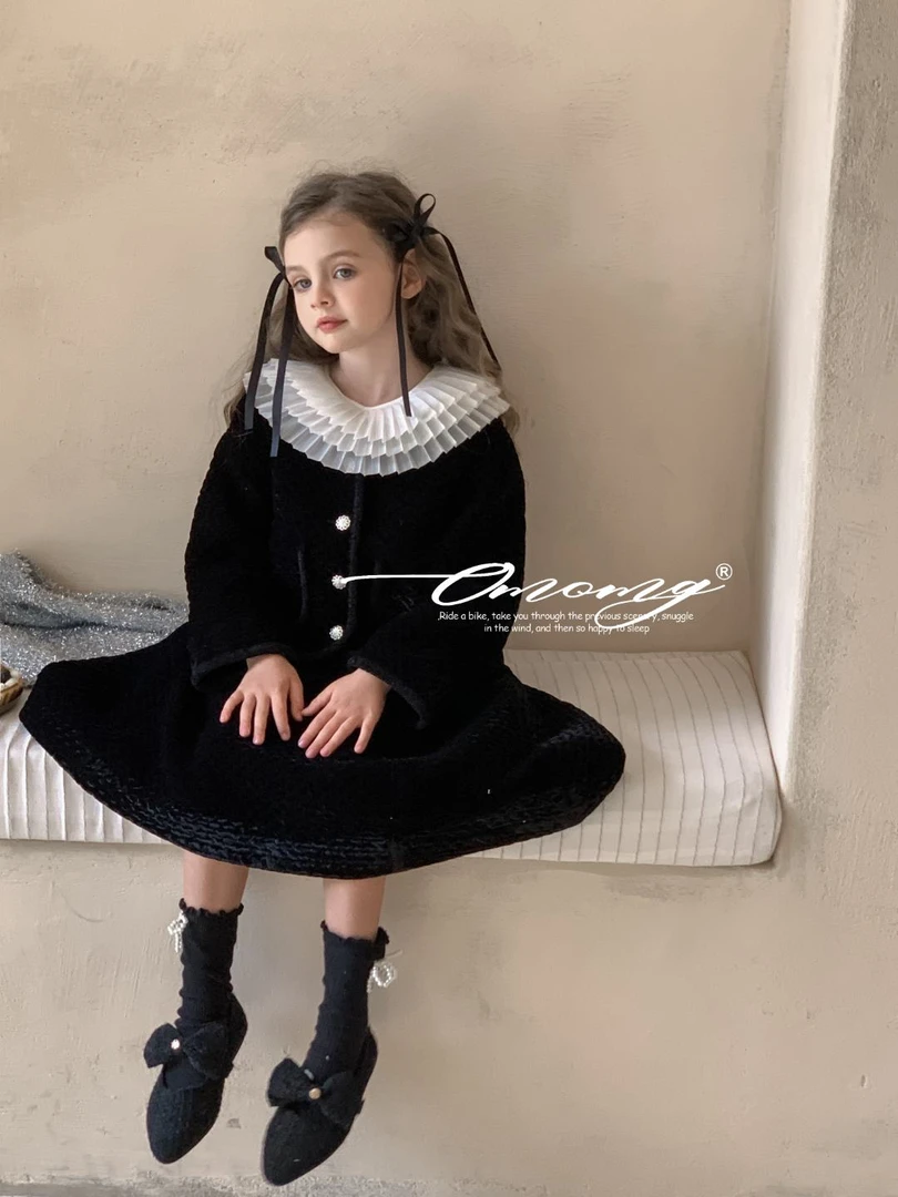 OMOMG2024新款春季儿童时尚气质小香风黑色套装O23D12018