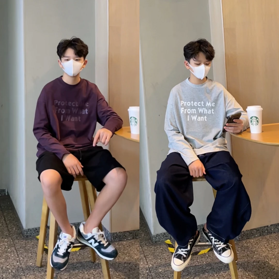 男童t恤长袖2025新款纯棉童装亲子装儿童字母打底衫 y24275 A