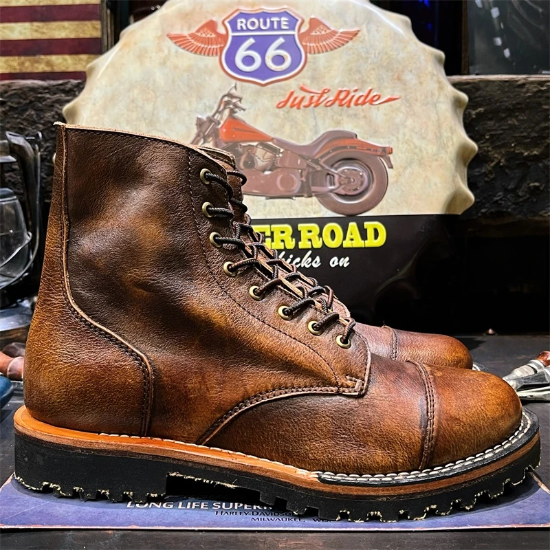 9085水洗美式复古高帮机车工装靴休闲男鞋百搭真皮做旧马丁短靴