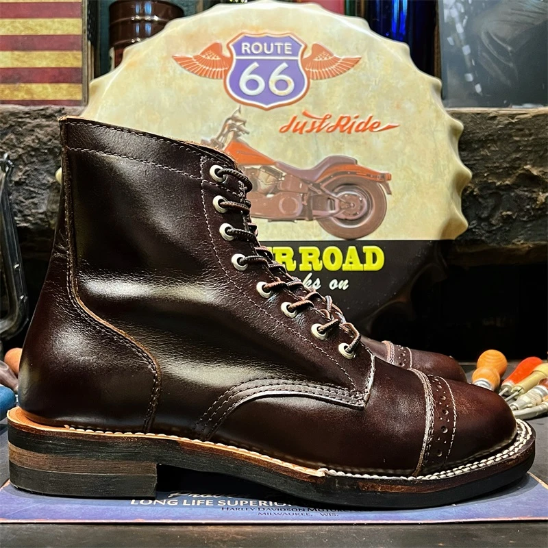 5163美式复古真皮牛皮鞋英伦风圆头高帮手工装马丁机车短靴男潮