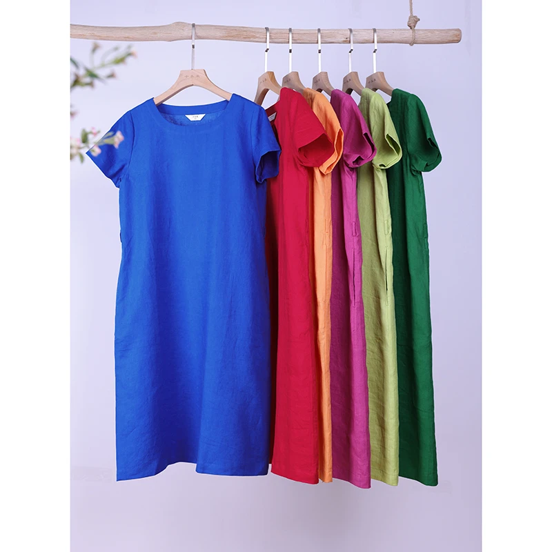 品牌推广款 六姐妹/十木米原创亚麻旅行文艺简约中长小个子连衣裙