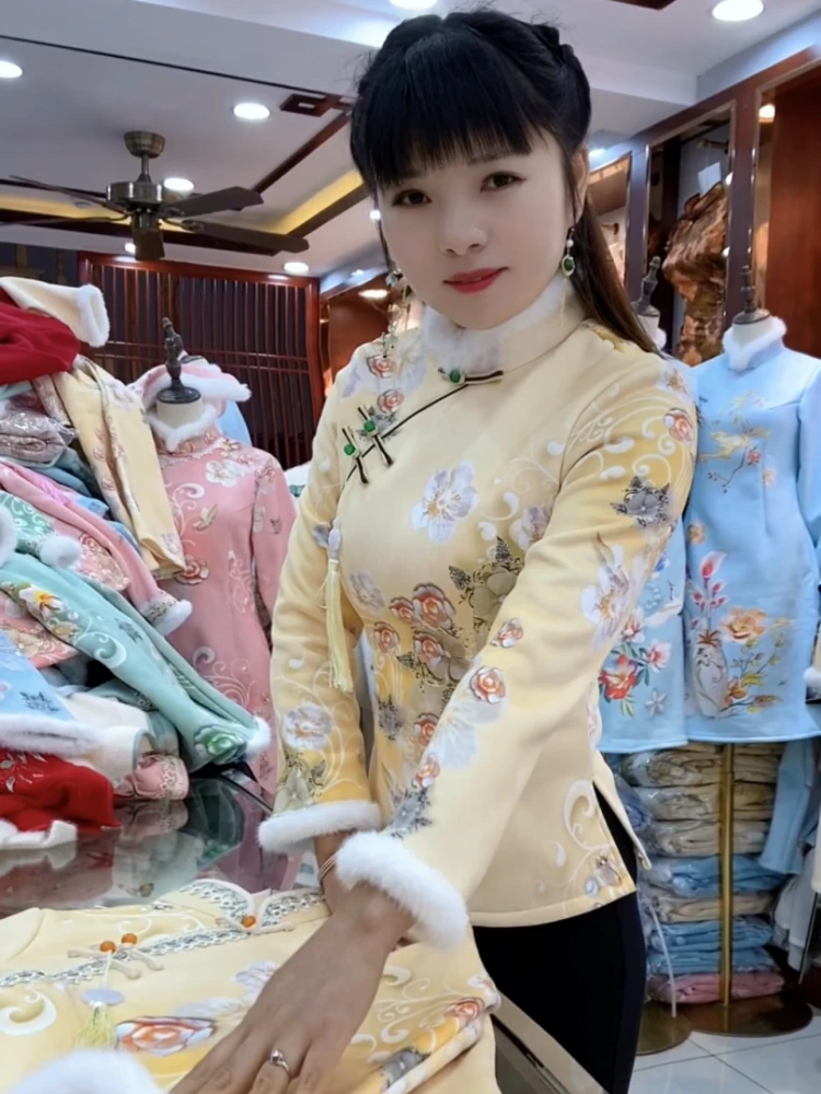 中国风旗袍2024冬季新款加绒加厚防寒保暖遮肉显瘦新中式美仑美奂