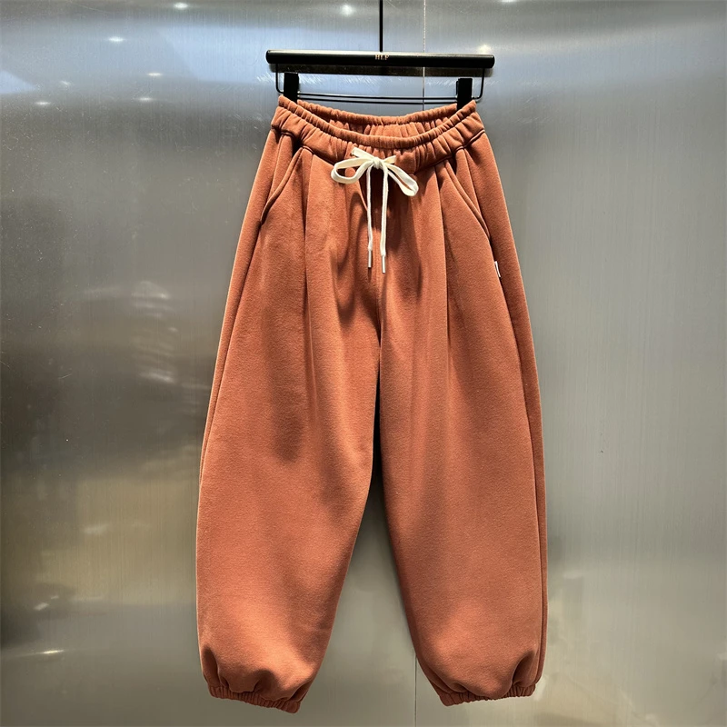 欧货大版型宽松加厚加绒卫裤女2024冬季新款洋气高腰保暖休闲垮裤