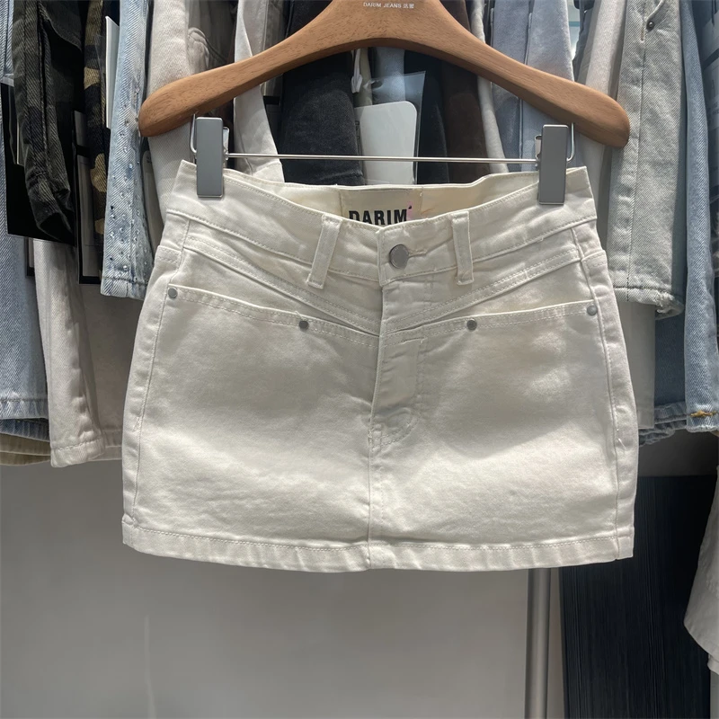 米白色辣妹低腰浅蓝色包臀牛仔裙2024年春夏新款欧货小个子超短裙