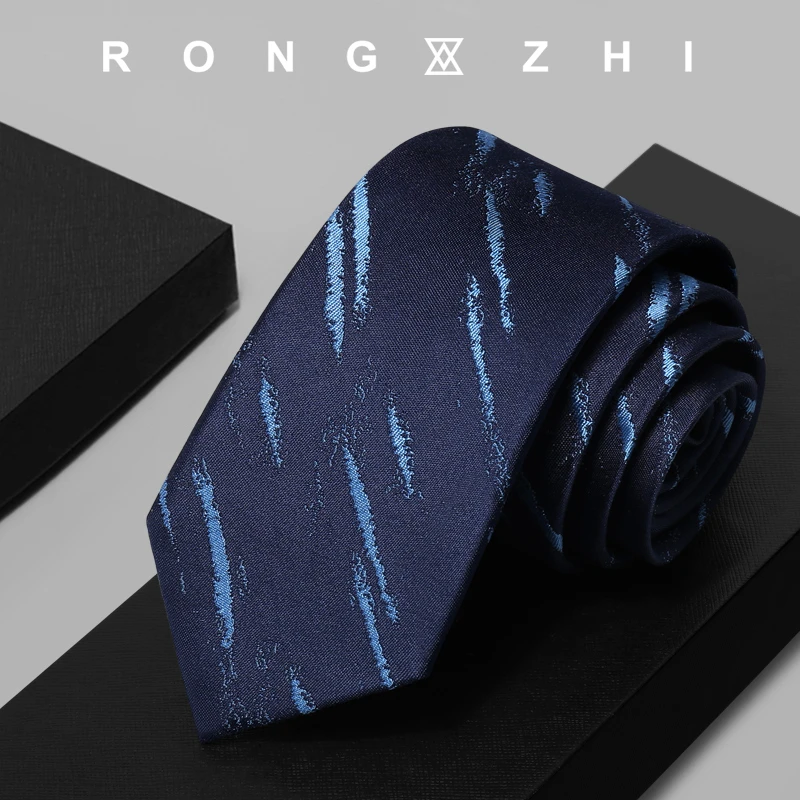 意大利桑蚕丝手工时尚深蓝色花纹真丝领带男高档商务7cm学生上班