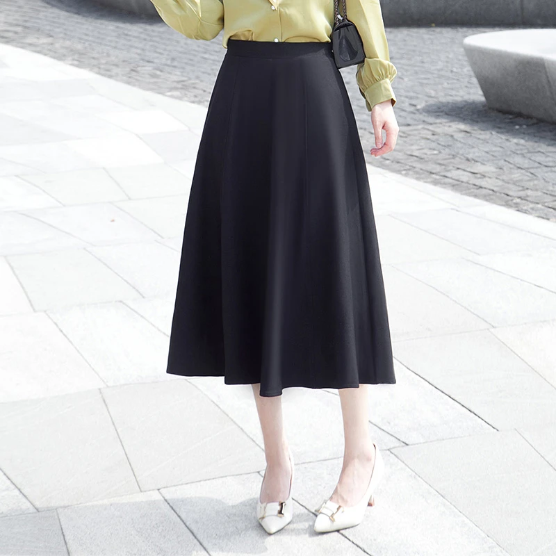 伞裙半身裙女中长款2023新款高腰夏显瘦秋冬小个子黑色a字裙长裙