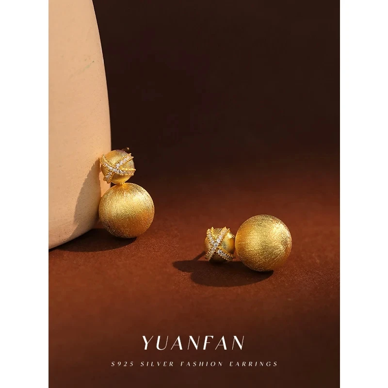 925银耳饰 【布契拉提风】简约时尚拉丝圆球耳钉高级感87495