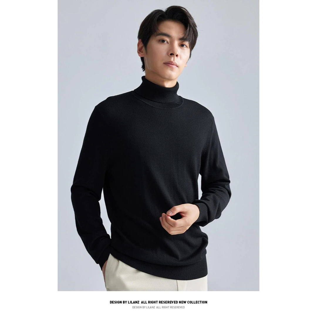 利郎【100%纯美诺羊毛衫】堆领修身型百搭长袖纯色打底衫休闲半高领