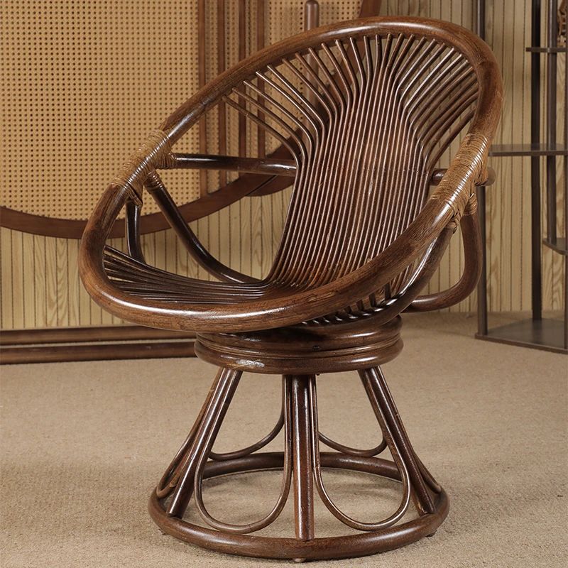 360°旋转椅进口印尼藤椅手工休闲阳台家用转椅办公椅简约单人茶椅