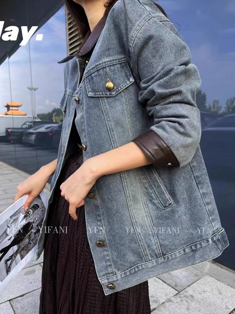 深圳MMOUHUO新款拼皮重工水洗牛仔外套