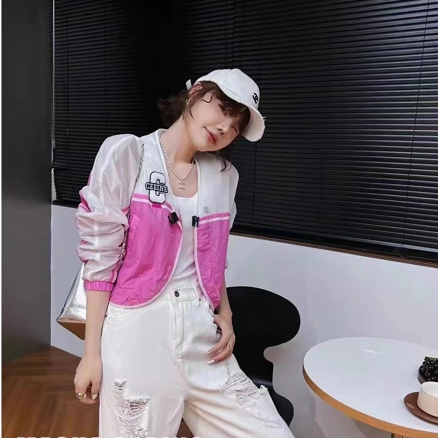 深圳毛毛欧货女装时尚字母拼色长袖防晒衣外套