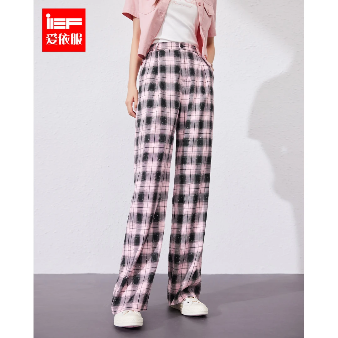IEF/爱依服长裤2024夏季新款韩版格子设计休闲百搭显瘦薄款直筒裤