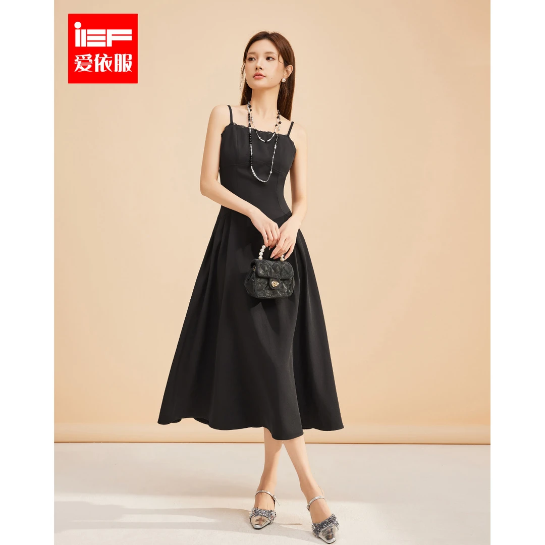 IEF/爱依服裙子2025夏季新款法式高级感气质蕾丝边设计吊带长裙