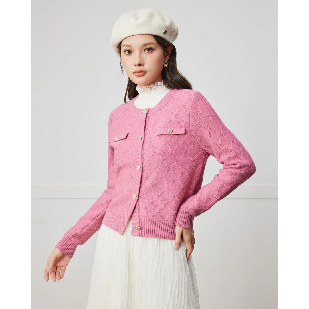 IEF/爱依服2025秋冬新款法式小香风气质菱格设计通勤百搭毛织外套