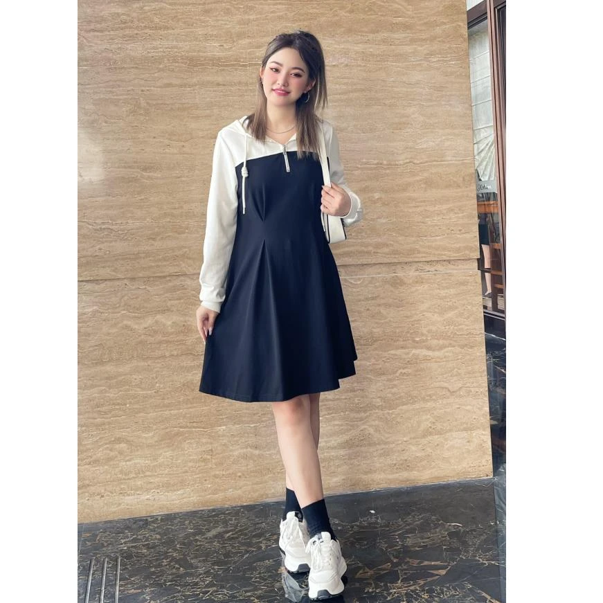 【微胖定制】IEF/爱依服2023秋季新款显瘦休闲风运动风连帽卫衣裙