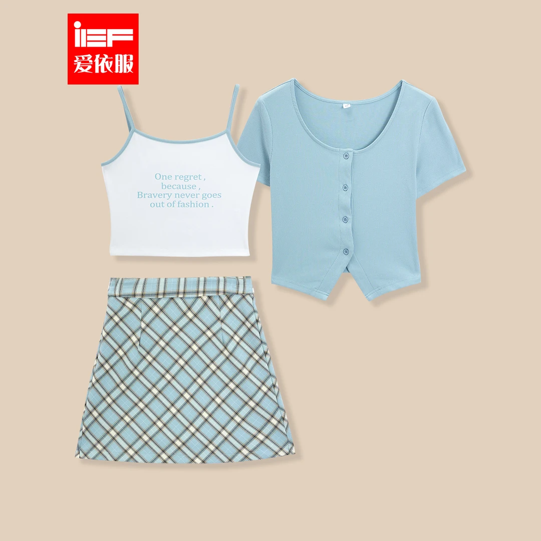IEF/爱依服2025新款夏季【小个子】学院风小清新时尚棉上下套裙