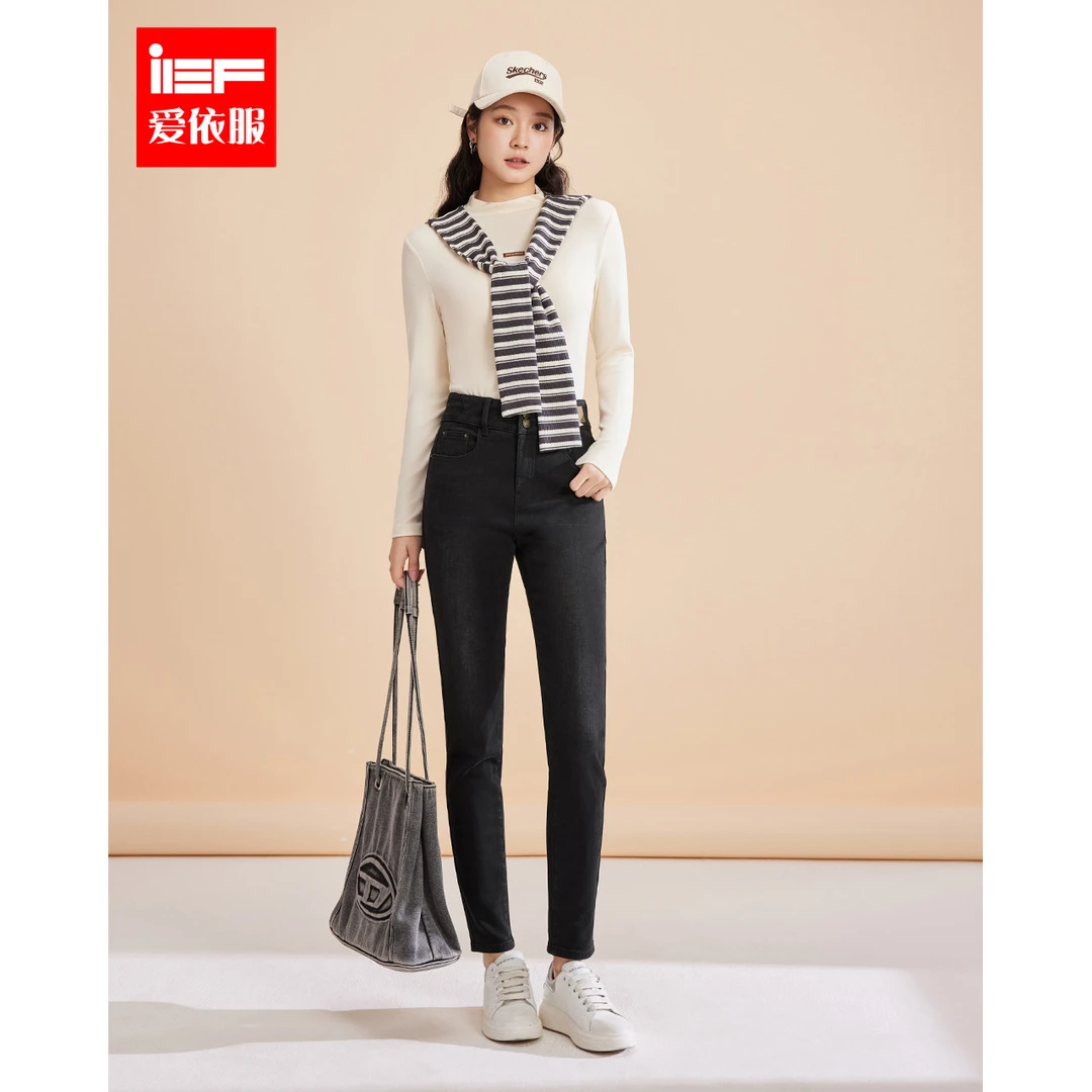 IEF/爱依服2025秋季新款时尚修身百搭设计感高腰牛仔窄脚裤