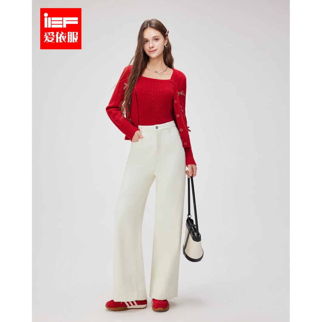 IEF/爱依服2025冬季新款韩系风简约纯色休闲加绒百搭显瘦阔腿裤
