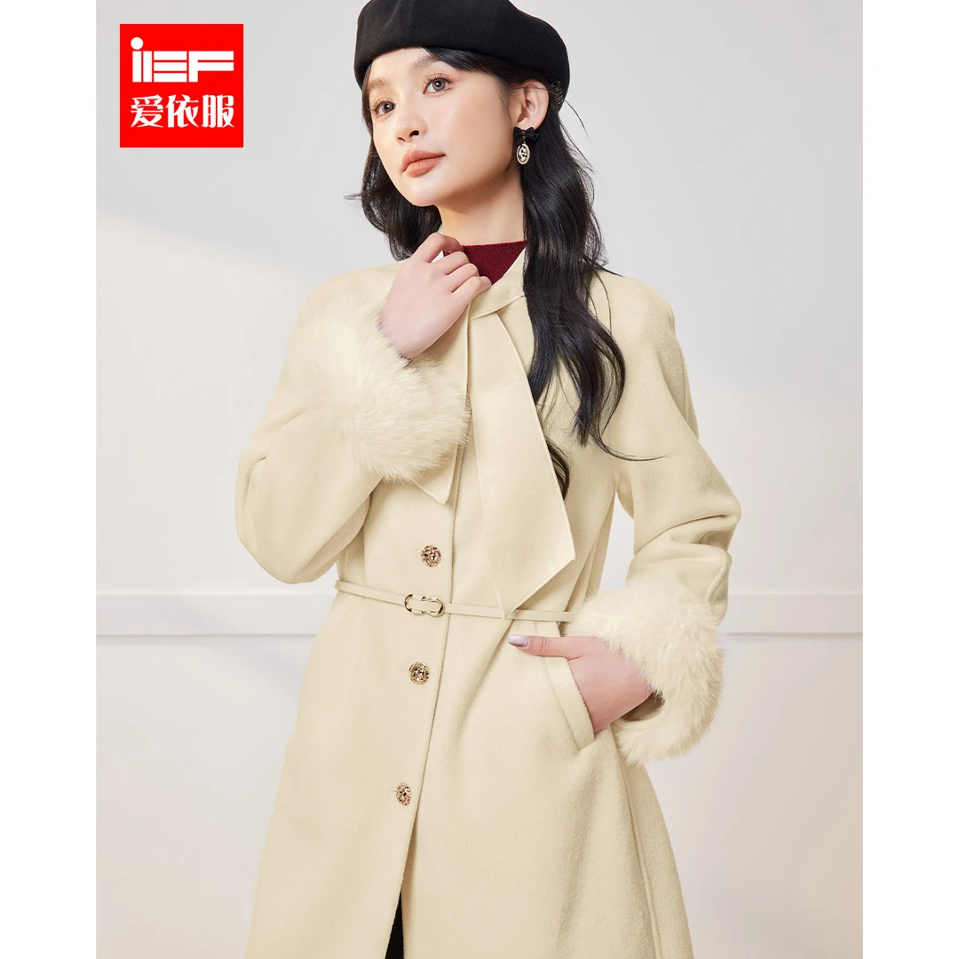 IEF/爱依服2025秋季新款法式气质温柔风时尚高级感呢绒长外套