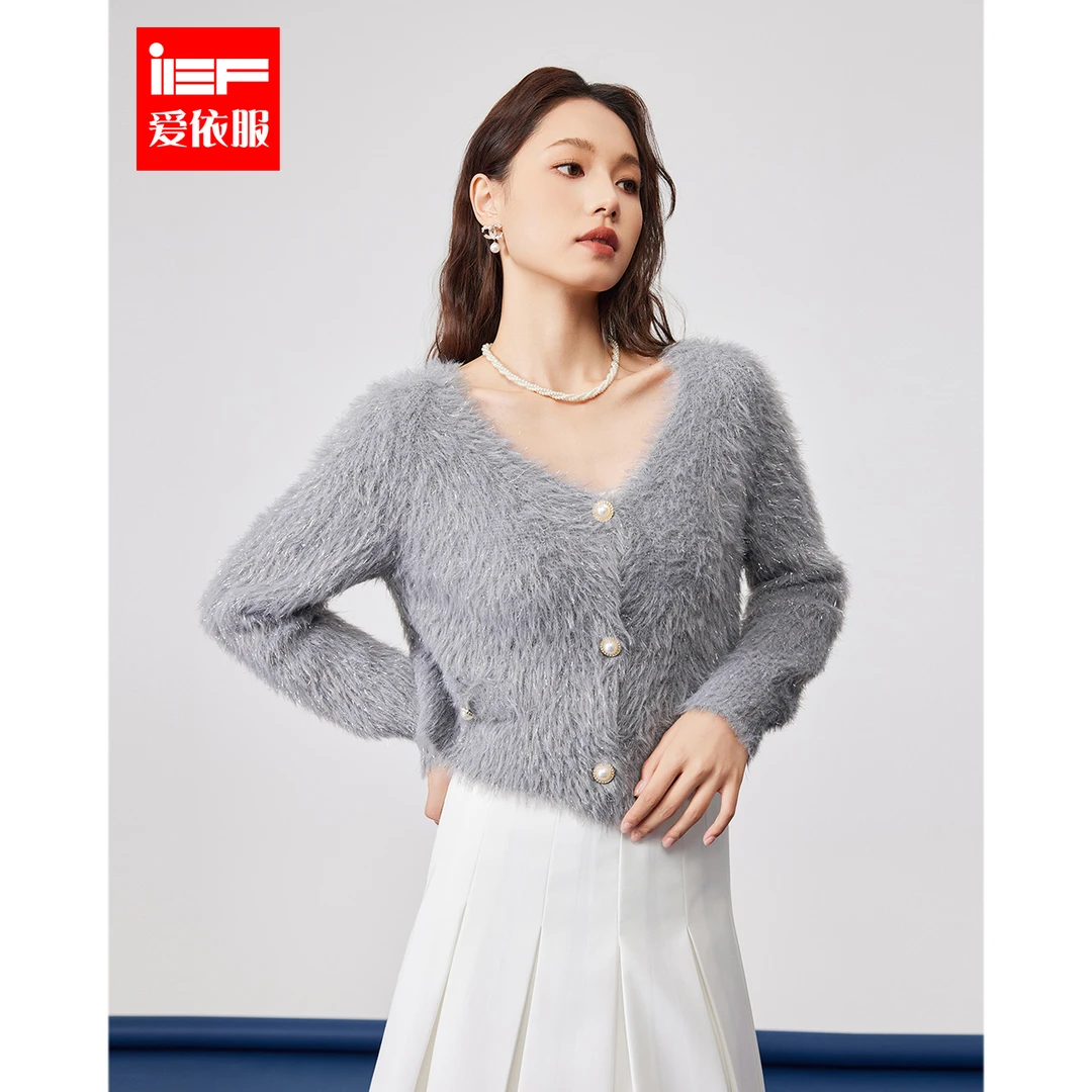 IEF/爱依服2025秋冬新款法式名媛淑女气质简约纯色软糯毛织外套