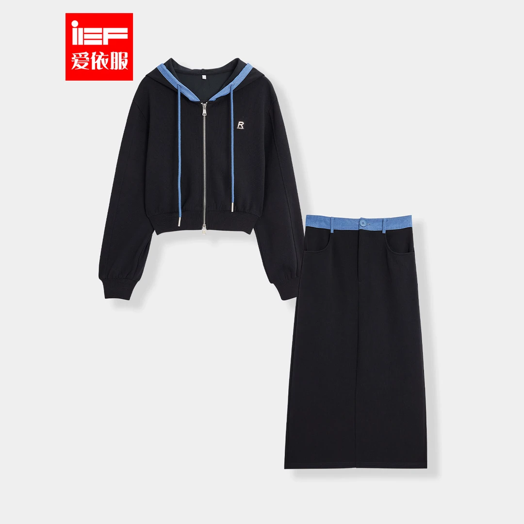 IEF/爱依服2025秋季新款时尚拼接撞色设计显瘦百搭上下套裙