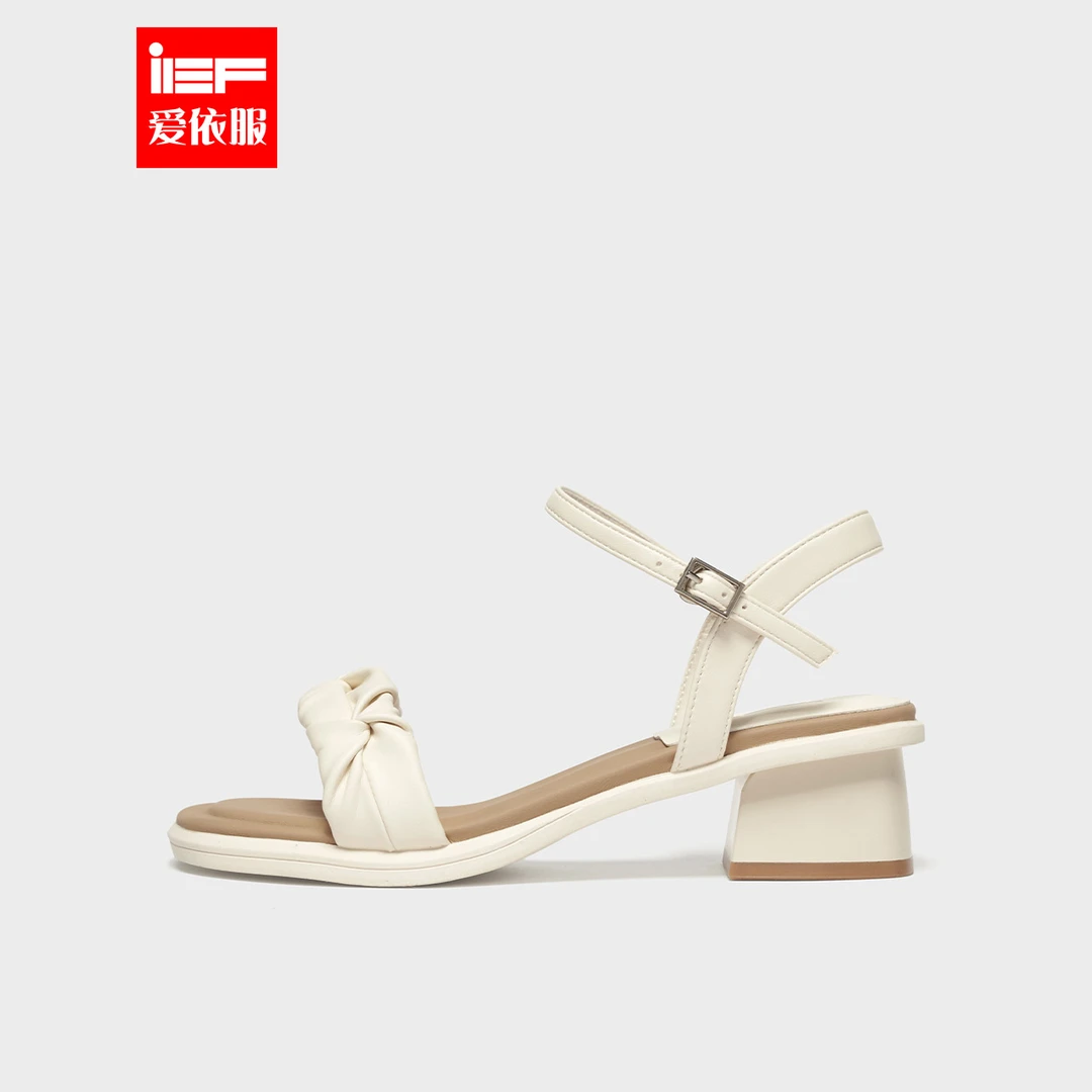 IEF/爱依服女鞋2024夏季新款韩版时尚仙女风百搭方头露趾粗跟凉鞋