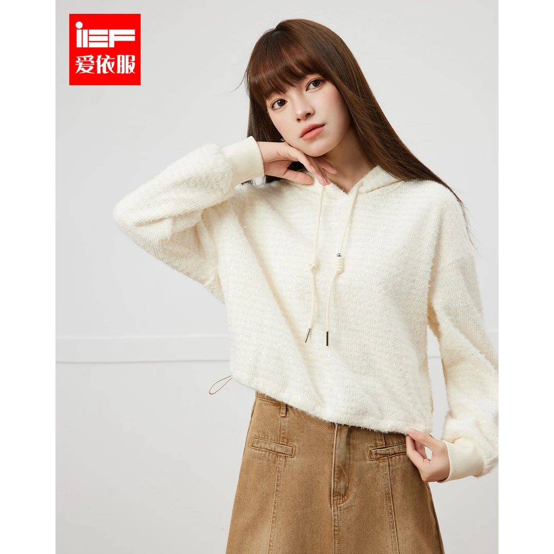 IEF/爱依服上衣2025冬季新款韩版简约休闲运动风宽松百搭加绒卫衣