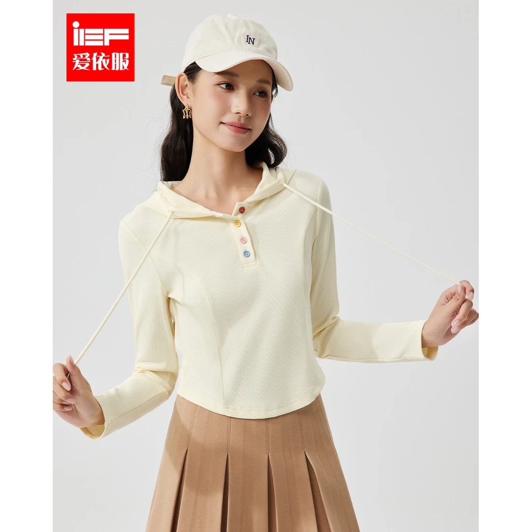 IEF/爱依服上衣2025秋季新款韩版时尚休闲运动风连帽设计百搭卫衣
