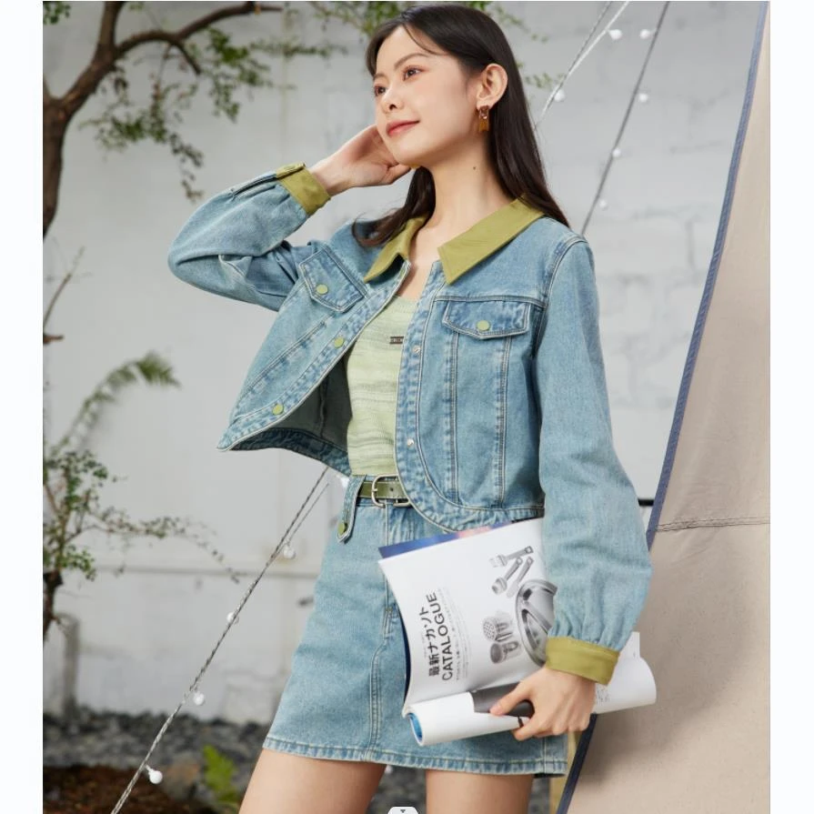 IEF/爱依服2023复古野营风时尚设计感牛仔套裙上衣夹克短款百搭