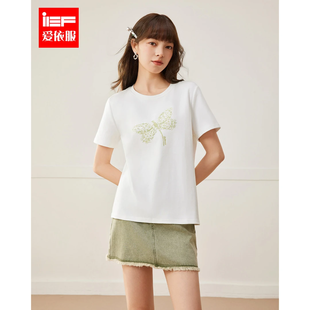 IEF/爱依服2025春季新款时尚正肩新款小众女装简约穿搭休闲T恤